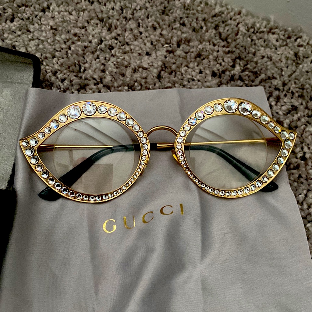 Gucci Crystal Gold Cat Eye Glasses